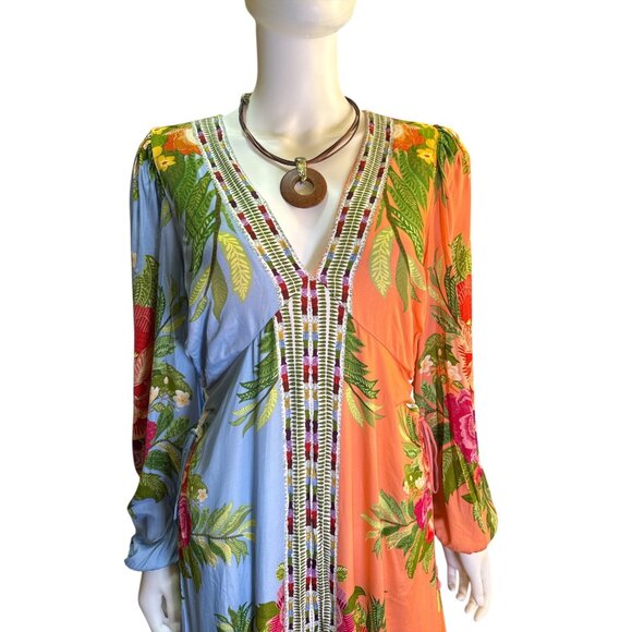 Farm Rio Long Sleeve Multicolor Floral Maxi Dress  V-Neck and Cut Outs Sz S  NWT - Picture 2 of 11